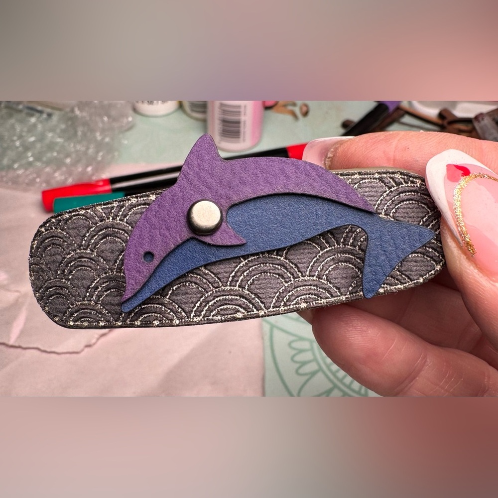 Handmade by me Leather Turtle or Hummingbird Hair Clip NEW made to order - Picture 6 of 14